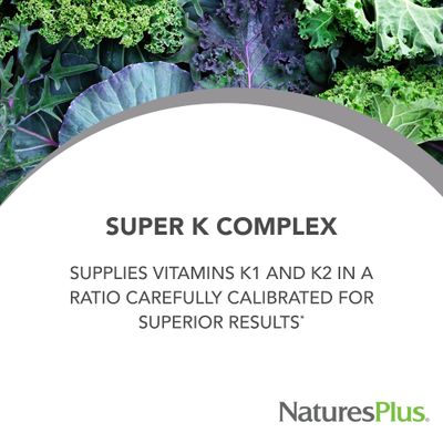 Natures Plus PRO Super K Complex - 60 Capsules - Promotes Healthy Calcium Metabolism - Includes Vitamins K1 & K2 - Non-GMO, Vegan & Gluten Free - 60 Servings