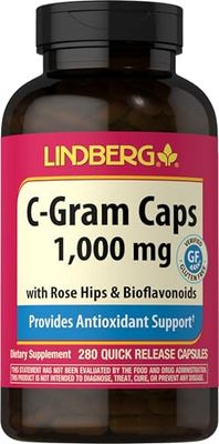 Lindberg Vitamin C 1000mg | with Bioflavonoids and Rose HIPS | 280 Capsules | Non-GMO, Gluten Free Supplement