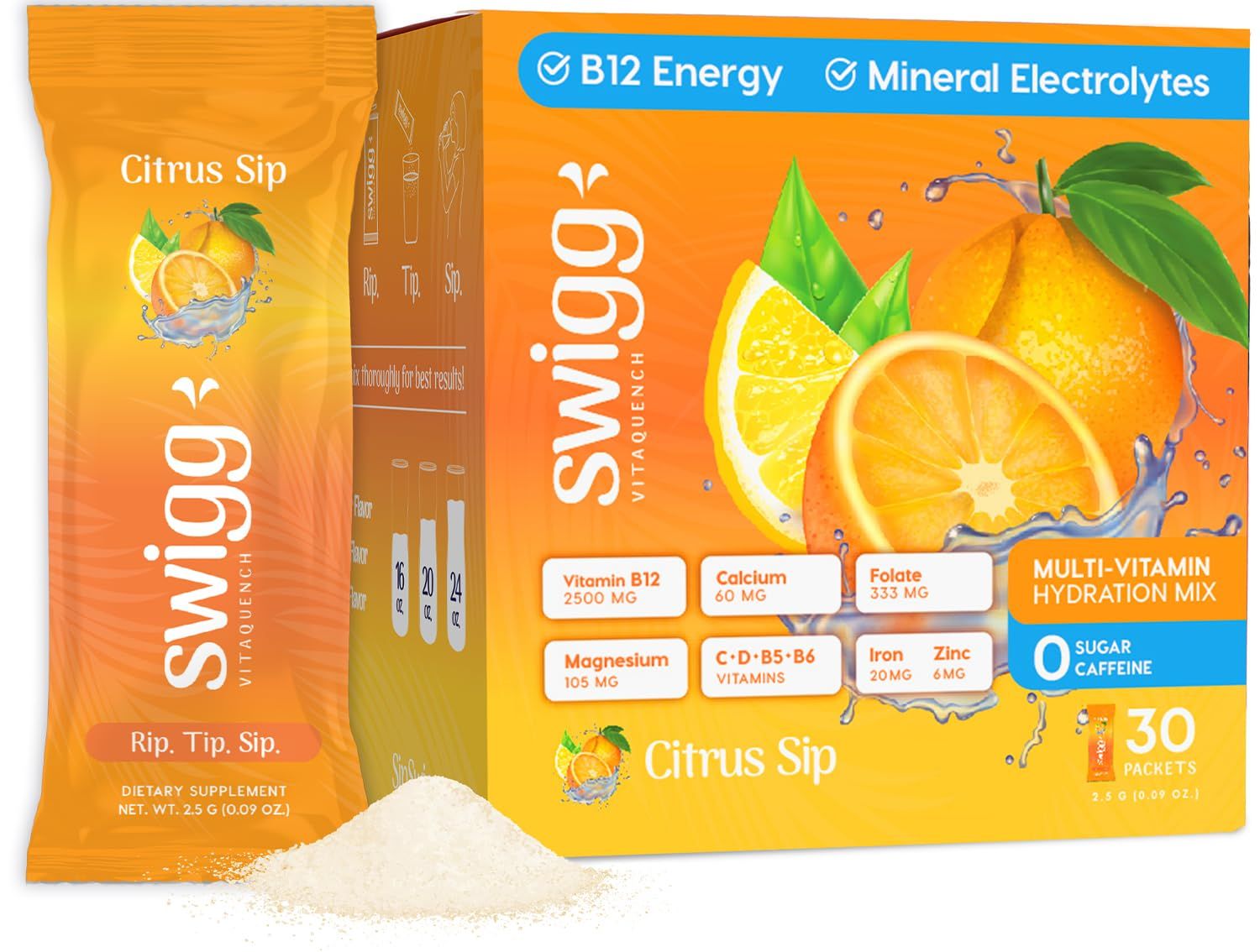 Electrolytes Powder No Sugar. Mens Multivitamin Powder Packets &amp; for Women with Iron Folate Zinc - Daily Multi Vitamin Water Hydration Mix - 2500 mcg B12, Vitamins C D B6 Manesium + More
