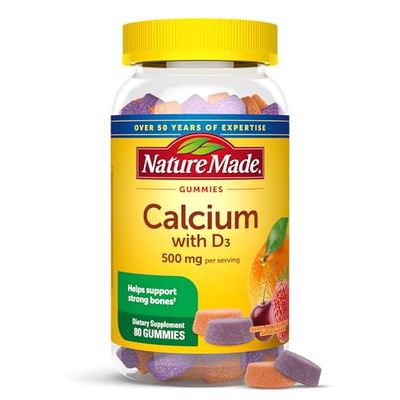 Nature Made Calcium Gummies 500 mg Per Serving with Vitamin D3, Dietary Supplement for Bone Support, 80 Gummies, 40 Day Supply