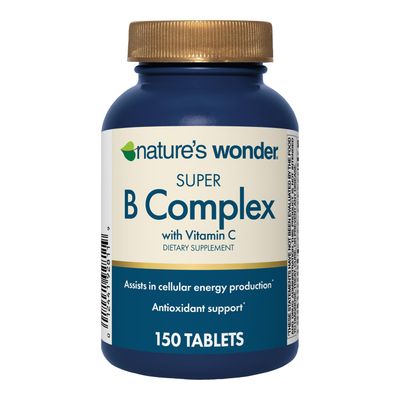 Nature&#39;s Wonder Super B Complex with Vitamin C, Vitamin B12, &amp; Folic Acid - Supports Energy Metabolism, Immune Function, Nervous System, Skin &amp; Muscle Health, 150 Tablets