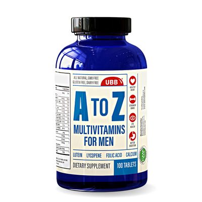 A to Z Multivitamin and Multimineral Supplement for Men - 3 Month Supply - Vitamins A C D E K B1 B2 B6 B12 Magnesium Calcium Biotin Potassium Zinc - Antioxidants for Heart &amp; Immune Health (100 Count)