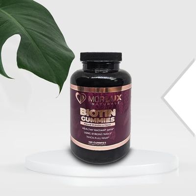 Morlux Naturals Biotin Gummies - Natural Strawberry Flavor Biotin 10000mcg - Hair, Skin and Nails Vitamins for Women, Men &amp; Kids - Biotin Chewables Dietary Supplement - 120 Gummies