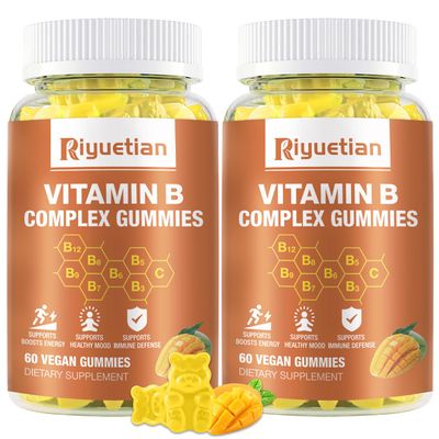 Riyuetian Vitamin B Complex Gummies with Biotin,Choline + Inositol, Vitamin C + Zinc for Supports Energy, Brain, Mood, Immune, Healthy Hair, Skin - Natural Mango Flavor - Vegan Diet - 120 Vegan