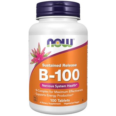 NOW Foods Supplements, Vitamin B-100, Sustained Release, Energy Production*, Nervous System Health*, 100 Tablets