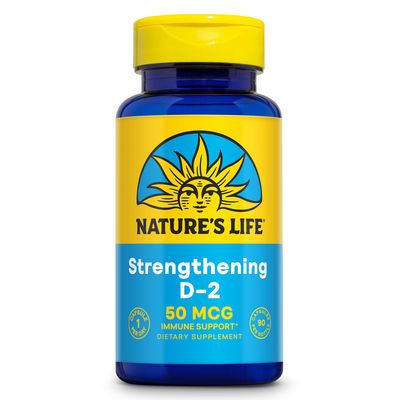 Nature&#39;s Life Strengthening Vitamin D2 2000 IU as Ergocalciferol - Immune Support Supplement - Vitamin D Support for Calcium Absorption, Bone Health - 60-Day Guarantee, 90 Serv, 90 Vegetarian Capsules