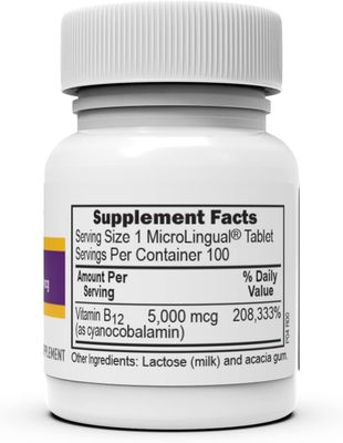 Superior Source No Shot Vitamin B12 Cyanocobalamin 5000 mcg, Quick Dissolve MicroLingual Tablets 100 Count, B12 Supplement to Increase Metabolism and Energy Production, Nervous System Support, Non-GMO