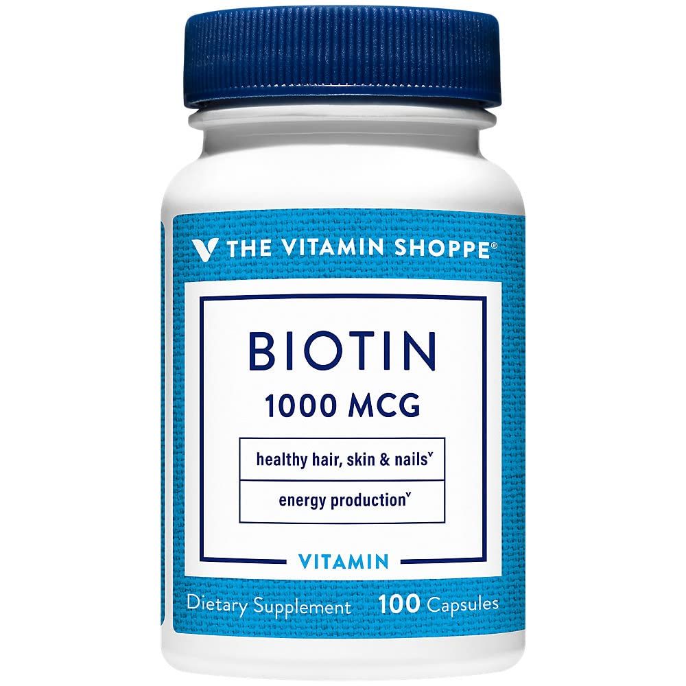 The Vitamin Shoppe Biotin 1MG, Nutrient Metabolism Support for Healthy Vibrant Hair, Healthy Skin &amp; Strong Nails (100 Capsules)