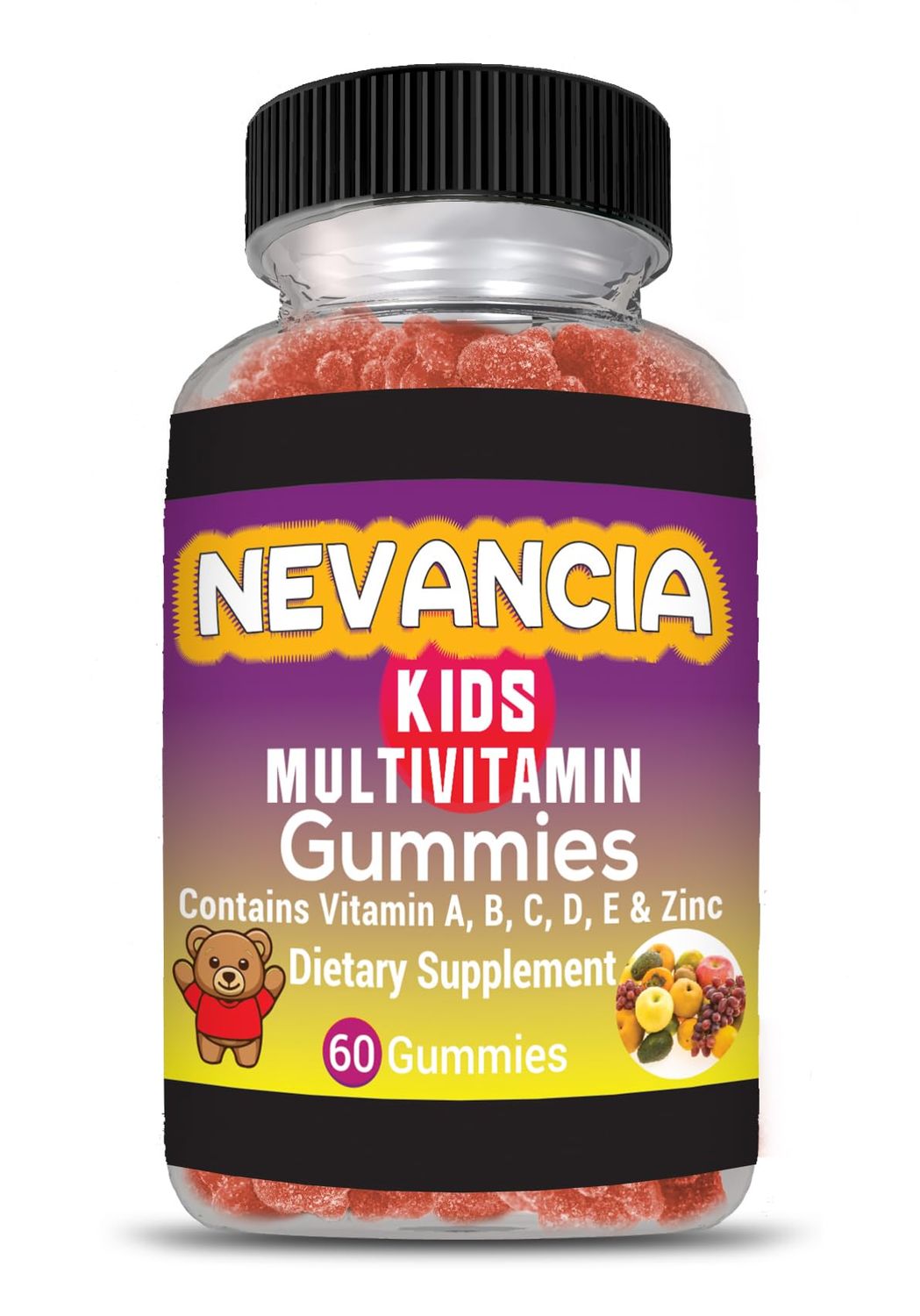 Nevancia Kids Multivitamin Gummies with Essential Nutrients, Support Healthy Growth &amp; Development, Immune Support, Brain Health, Heart Health, Bone Health, Natural Strawberry Flavour, 60 Gummies