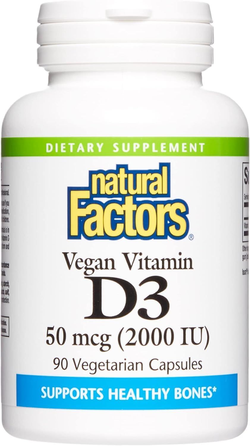 Natural Factors, Vegan Vitamin D3 2000 IU, Supports Bone and Immune Health, 90 Capsules