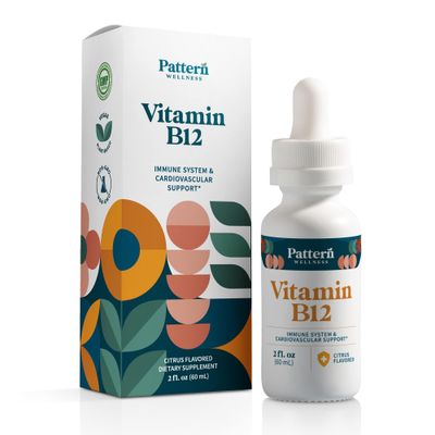 Pattern Wellness Vitamin B12 Supplement - Sublingual 5000 mcg Liquid Methylcobalamin Drops - Immune &amp; Cardiovascular Support - Citrus Flavored Vegan Liquid Drops - 2 fl. oz (60 mL)