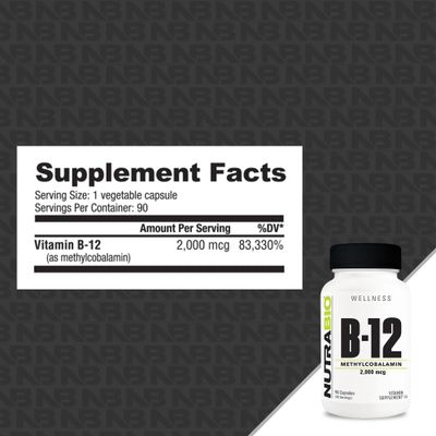 NutraBio Methyl B-12 Vitamin Supplement, 2000mcg - Promotes Cellular Health and Wellness, 90 Vegetable Capsules