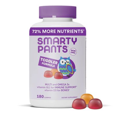 SmartyPants Toddler Multivitamin Gummies: Omega 3 Fish Oil (EPA/DHA), Vitamin D3, C, Vitamin B12, B6, Vitamin A, K &amp; Zinc, Gluten Free, Three Fruit Flavors, 180 Count (60 Day Supply)