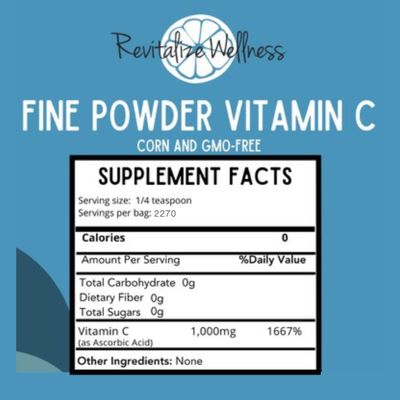 Revitalize Wellness Fine Powder Vitamin C as Ascorbic Acid | Pure, Sugar &amp; GMO-Free | 1000 mg Vitamin C per Serving | 5 Lb Bag