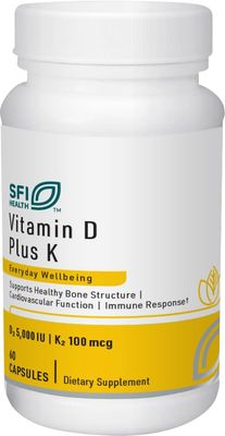 Klaire Labs SFI Health Vitamin D Plus K - Bioavailable Vitamin K2 D3 Supplement for Bone &amp; Immune Support - Each Capsule Delivers Vitamin D3 5000 iu &amp; Vitamin K2 100 Mcg (60 Capsules)
