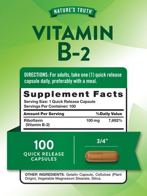 Nature's Truth B2 Vitamin | 100mg | 100 Capsules | Non-GMO &amp; Gluten Free Supplement | Riboflavin