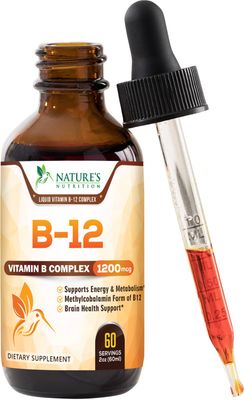 Vitamin B 12 Complex Drops 1200 mcg, Fast Absorption Liquid B12 Support for Energy, Nerves &amp; Immune Health, Methyl B Methylcobalamin Supplement, Vit B Complex Vitamins for Women &amp; Men, Vegan - 2 Fl Oz