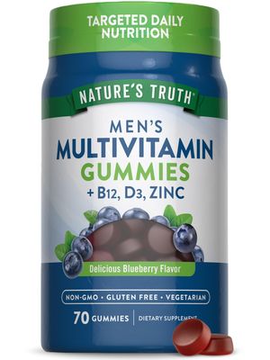 Nature&#39;s Truth Multivitamin for Men Gummies | 70 Count | Blueberry Flavor | with B12, D3, &amp; Zinc | Vegetarian, Non-GMO, &amp; Gluten Free Supplement