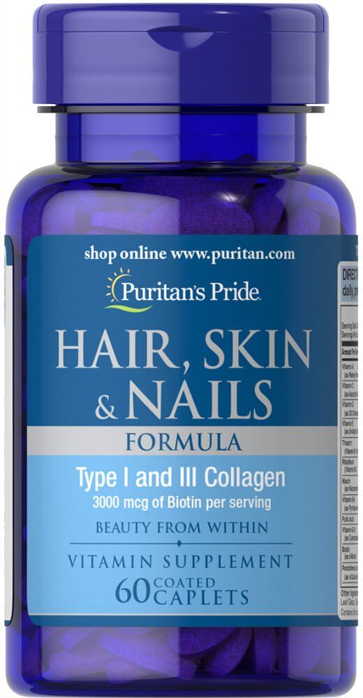 Puritan&#39;s Pride Hair Skin and Nails Biotin Formula Coated Caplets, 3000 Mcg, 60 Count