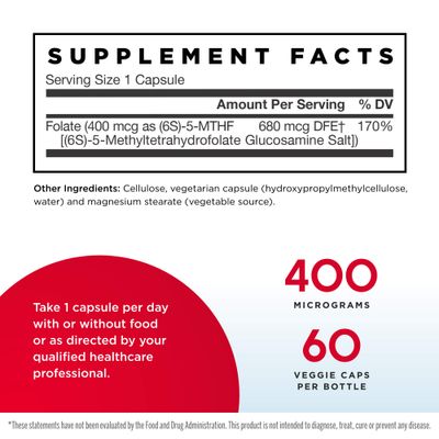 Jarrow Formulas Methyl Folate 400 mcg - 60 Veggie Caps, Pack of 2 - Highly Biologically Active Form of Folate - 4th Generation Folic Acid Technology - 120 Total Servings