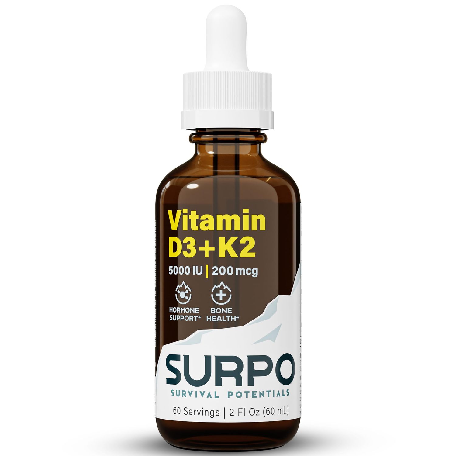 SURPO Vitamin D3 + K2 Liquid Drops with Omega 3 Oil - 5000 IU Vitamin D Drops K2 for Hormone Support &amp; Bone Health - Liquid Vitamin D3 with K2 Drops for Maximum Absorption - 2Fl Oz Vitamin K2 D3