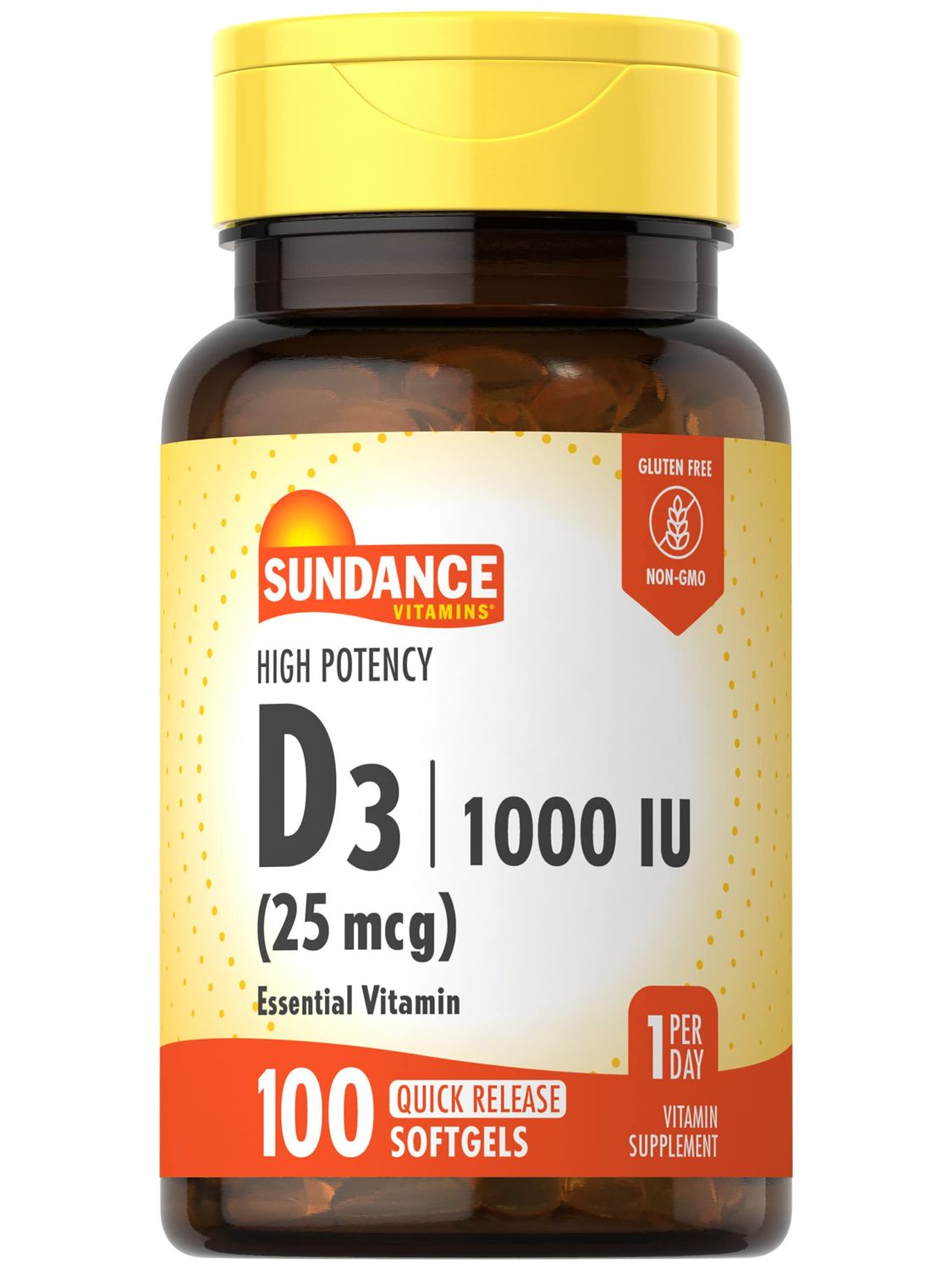 Sundance Vitamin D3 1000iu | 100 Softgels | High Potency Formula | Non-GMO and Gluten Free Supplement