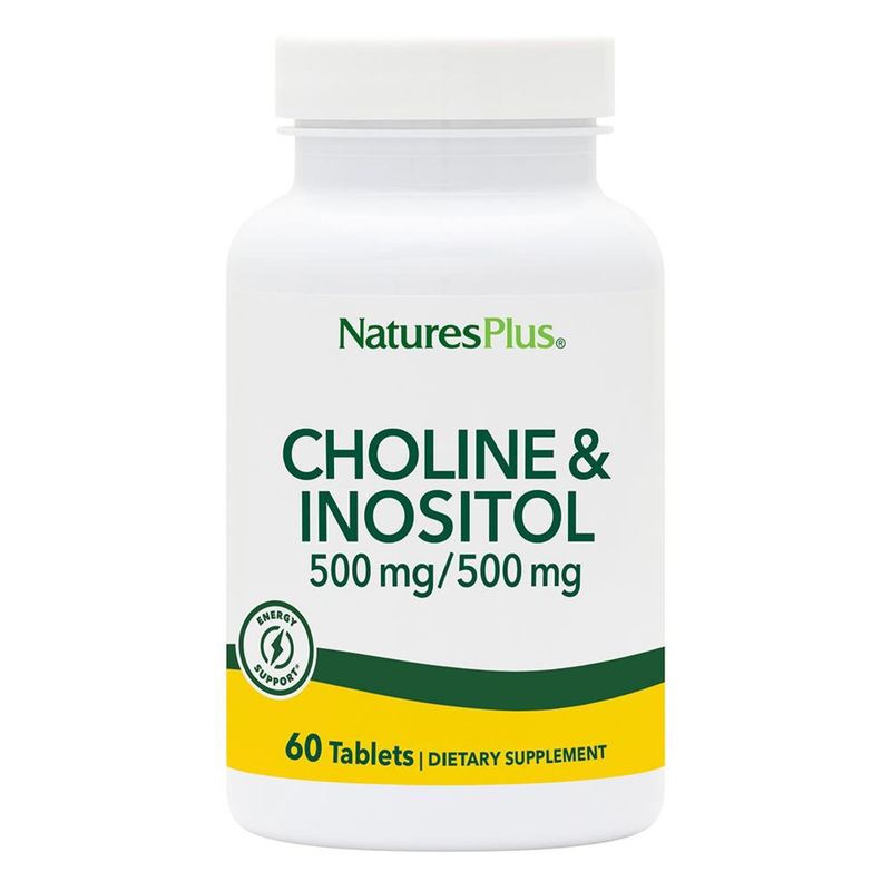 Natures Plus Choline &amp; Inositol - 500 mg, 60 Vegetarian Tablets - Nervous System Support &amp; Healthy Liver Function - Gluten-Free - 60 Servings