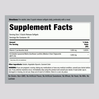 Piping Rock Liposomal Vitamin C | 1650mg | 250 Softgels | High Potency | Non-GMO, Gluten Free