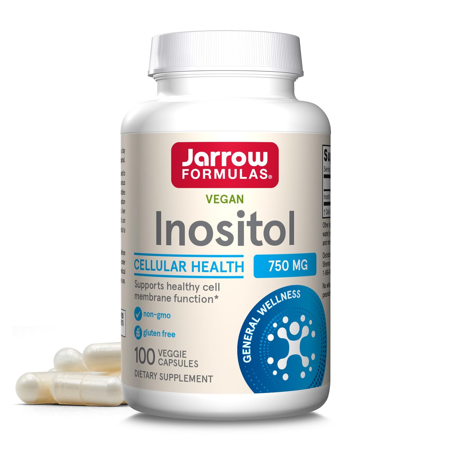 Jarrow Formulas Inositol 750 mg, Dietary Supplement, Liver Support for Cellular Health and General Wellness, 100 Veggie Capsules, Up to a 100 Day Supply