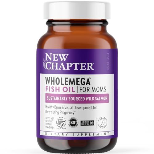 New Chapter Wholemega for Moms Fish Oil Supplement - Prenatal DHA with Omega-3 + Vitamin D3 for Prenatal &amp; Postnatal Support - 90 ct, 500mg Softgels