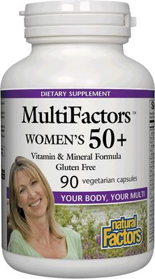 MultiFactors by Natural Factors, Women&#39;s 50+ Multivitamin &amp; Mineral Formula, Dietary Supplement for Nutritional Support, 90 capsules (30 servings)