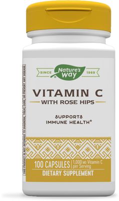 Nature&#39;s Way Vitamin C with Rose Hips, Powerful Antioxidant &amp; Immune Function Support from Vitamin C*, Promotes Collagen for Healthy Skin*, 1,000 mg Vitamin C per 2-Capsule Serving, 100 Capsules
