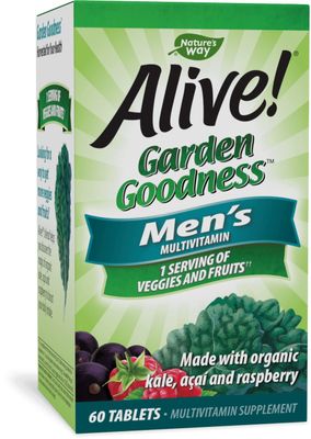 Nature&#39;s Way Alive! Garden Goodness Men&#39;s Multivitamin, One Serving of Veggies and Fruits**, High Potency B-Vitamins, 60 Tablets