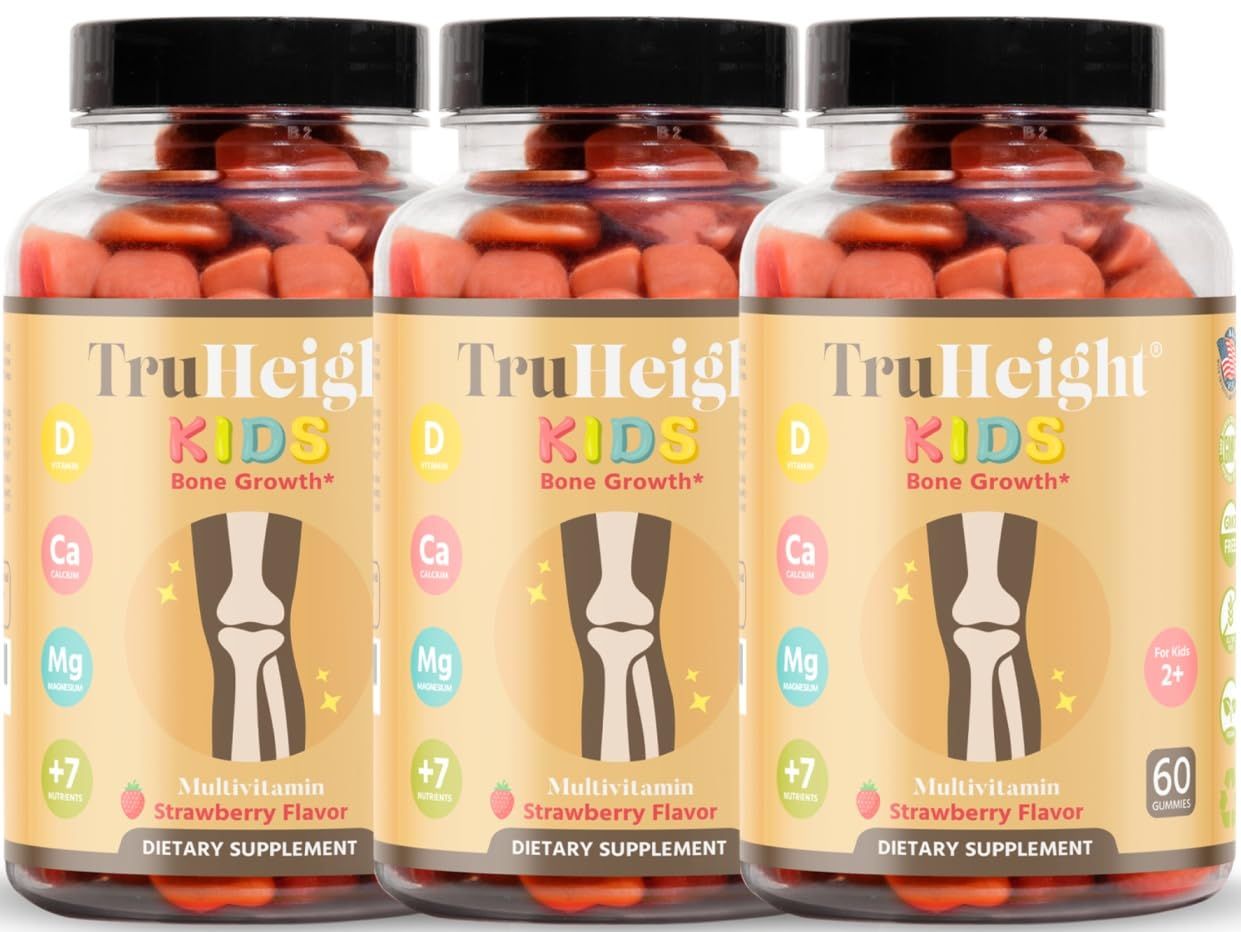 TruHeight Kids Bone Growth Gummies (Ages 2+) All Natural Kids &amp; Toddler Vitamins - Endorsed by Pediatricians - Vitamin D, Calcium, K2, Magnesium Multivitamin - Natural Growth &amp; Development