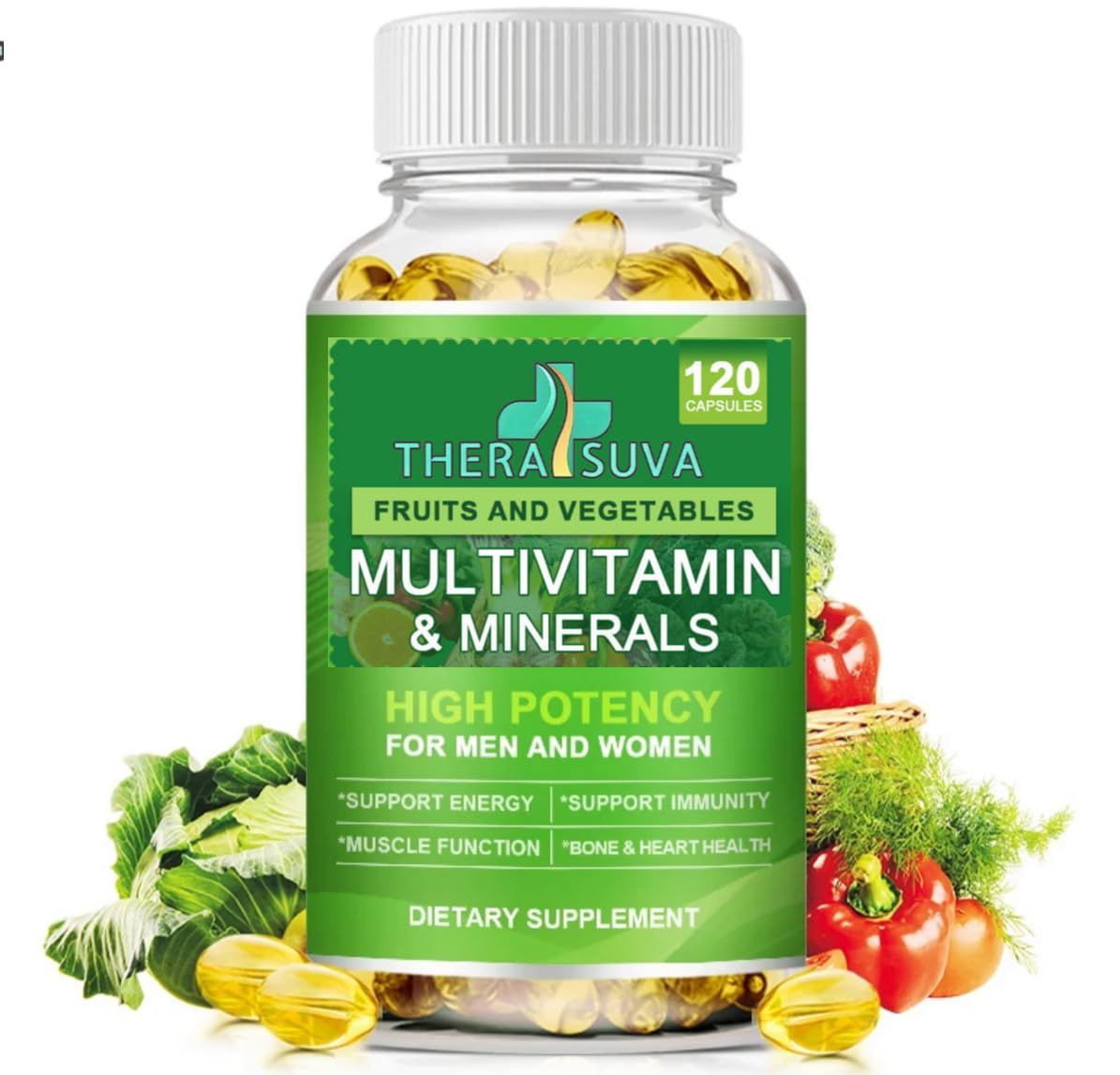 Natural Multivitamins &amp; Minerals, Whole Food Supplement - Vegan + B-Complex + Calcium + Magnesium + Zinc, for Men &amp; Women, Complete Nutritional Support- 120 Capsules, 60 Day Supply