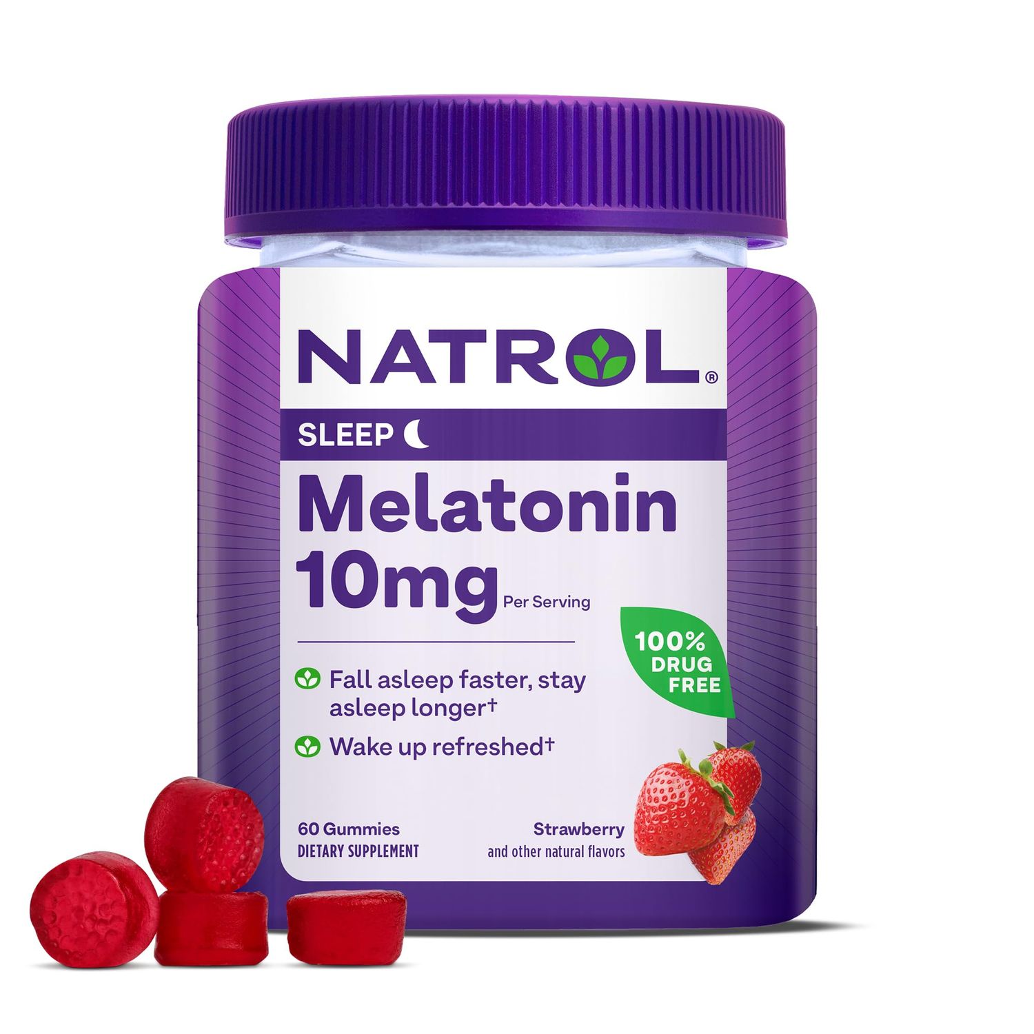 Natrol Melatonin Gummies, Sleep Support for Adults, 10 mg Melatonin Supplement for Sleeping, 60 Strawberry-Flavored Gummies, Up to a 30 Day Supply