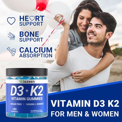 Wiszeen Sugar-Free Vitamin D3 K2 Gummies, Vitamin D3 10000iu & Vitamin K2(MK7) 200mcg with Calcium, D3 K2 Vitamin Supplements for Adults - Bones Muscle Teeth Immune Support