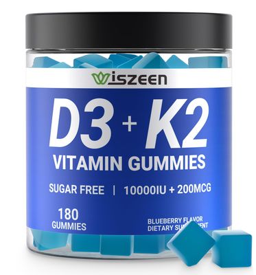 Wiszeen Sugar-Free Vitamin D3 K2 Gummies, Vitamin D3 10000iu &amp; Vitamin K2(MK7) 200mcg with Calcium, D3 K2 Vitamin Supplements for Adults - Bones Muscle Teeth Immune Support