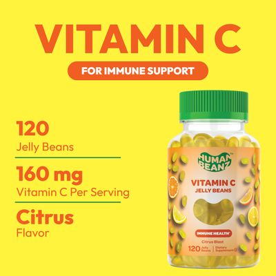 Human Beanz Vitamin C Jelly Bean Gummies for Adults, Immune Support Dietary Supplements, Vegetarian, 120 Citrus Blast Jelly Beans, Kosher