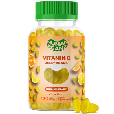 Human Beanz Vitamin C Jelly Bean Gummies for Adults, Immune Support Dietary Supplements, Vegetarian, 120 Citrus Blast Jelly Beans, Kosher