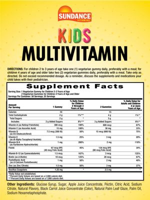 Sundance Kid's Multivitamin Gummies | 50 Count | Mixed Berry Flavor | Vegetarian, Non-GMO, and Gluten Free Supplement