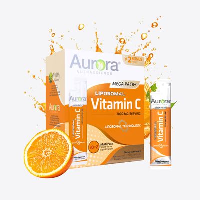 Aurora Nutrascience Mega-Pack Liposomal Vitamin C, Immune Support, 3,000 mg Serving, Gluten Free, Non-GMO, 32 Single Serve Packets, 21.7 oz (640 mL)