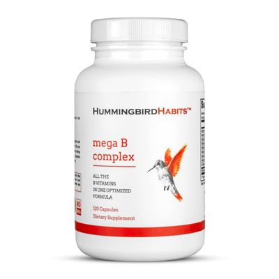 HummingbirdHabits Mega B Complex, B Vitamin Supplement for Immune Support, Nerve Function &amp; Normal Energy Metabolism, Contains Myo-Inositol &amp; Choline for Antioxidant Support, 120 Vegan Capsules