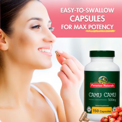 Peruvian Naturals Organic Vitamin C from Camu Camu Capsules 1,000mg per Serving - 150 Vegan Pills, Natural Whole Food VIT C, from Raw Berry Camu Camu Powder Organic, Non-GMO Supplement