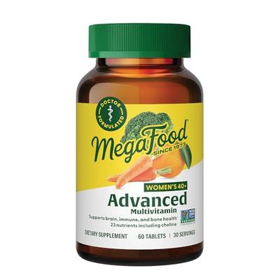 MegaFood Women&#39;s 40+ Advanced Multivitamin for Women - Dr Formulated - Vitamin B, Vitamin D3, Vitamin K2 &amp; Choline - Energy Metabolism; Brain Health &amp; Bone Health - Vegetarian - 60 Tabs (30 servings)