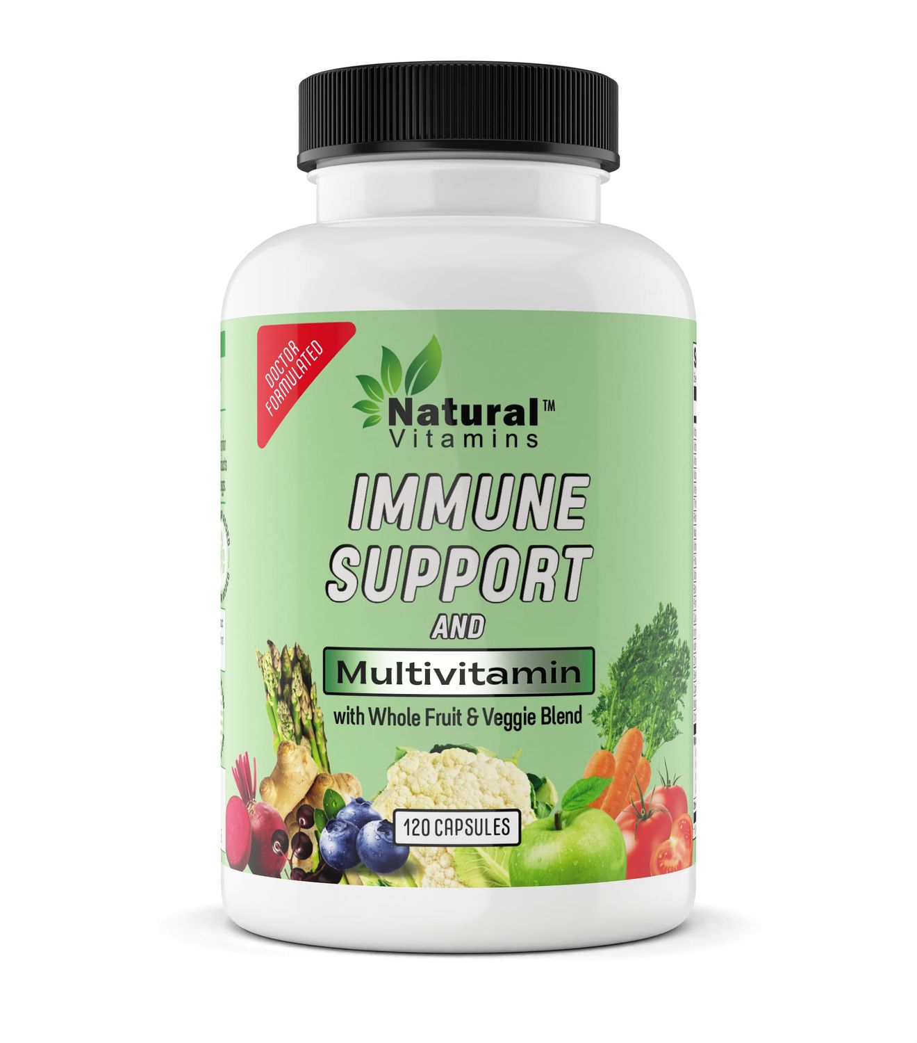 Natural Vitamins Immune Support Multivitamin with Fruits &amp; Veggies - Complete Daily Health Support - Antioxidant-Rich, Packed with Vitamins and Minerals - Naturally Enhances Immunity