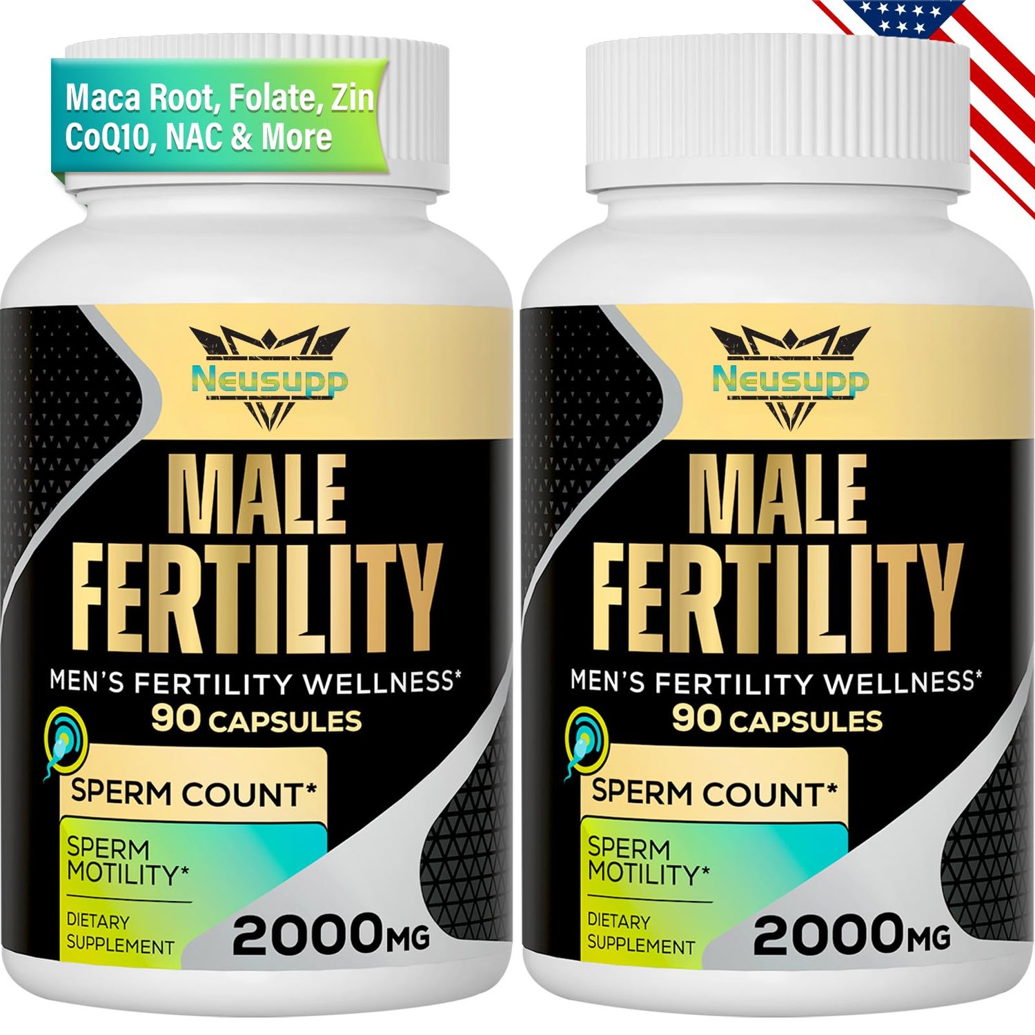 Fertility Supplements for Men, Male Prenatal Vitamins -Optimal Sperm Count, Motility and Strength, 2000MG Mens Fertility Supplements with Maca Root, Zin &amp; Folate for Conception - 2 Months Supply