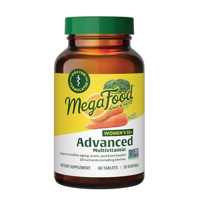 MegaFood Women&#39;s 55+ Advanced Multivitamin for Women - Doctor-Formulated with Choline, Vitamin D3, Vitamin B12, Biotin - Plus Real Food - Optimal Aging, - Vegetarian - 60 Tabs (30 Servings)