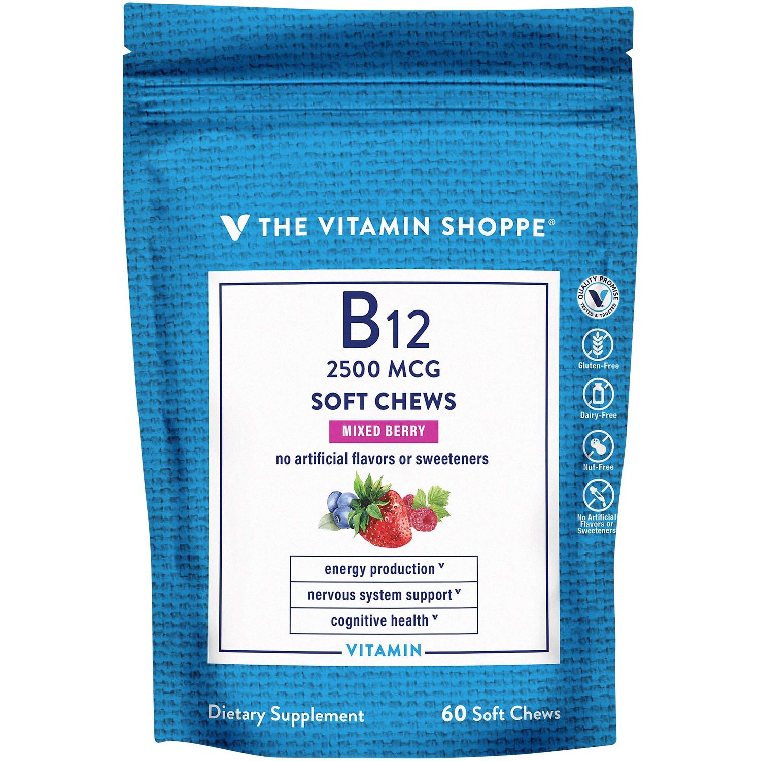 Vitamin B12 Soft Chews - Supports Energy Production &amp; Cognitive Health - Mixed Berry (60 Soft Chews)