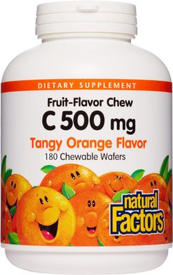 Natural Factors, Kids Chewable Vitamin C 500 mg, Supports Immune Health, Bones, Teeth and Gums, Tangy Orange, 180 Count (Pack of 1)
